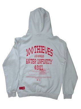 100 Thieves ENTER INFINITY 2021 White Pullover Streetwear Hoodie Sz 2XL USA MADE
